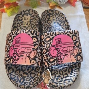 Skechers Pink and Brown Monkey Slide Sandals